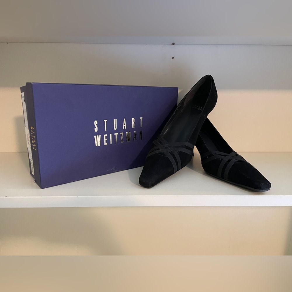 Stuart Weitzman Black Suede Stretch Limo Kitten Heels - Size 10